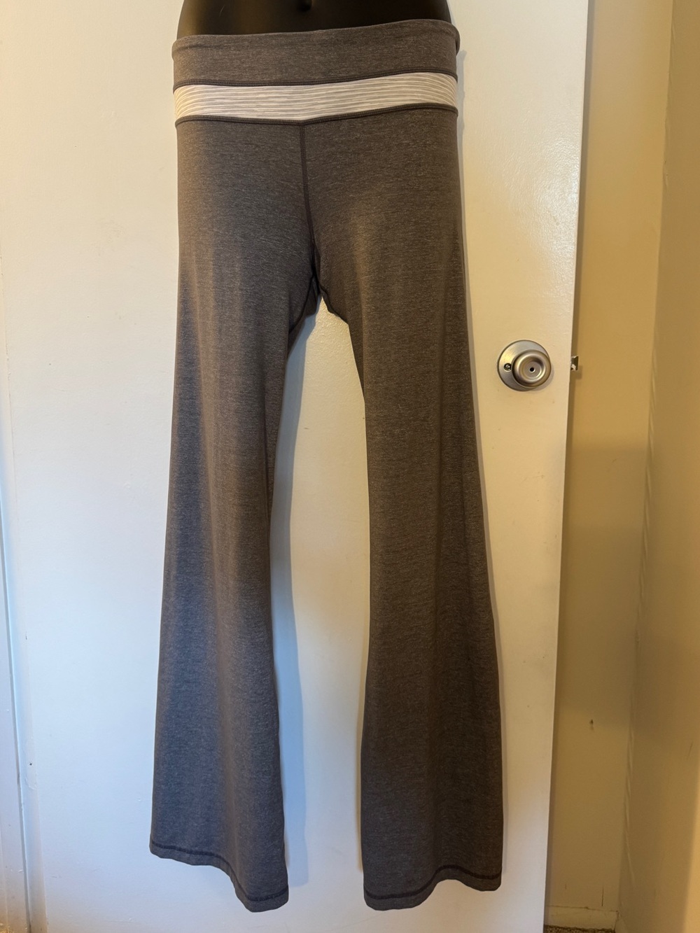 lululemon athletica Gray Boot-Cut Yoga Pants with White Waistband